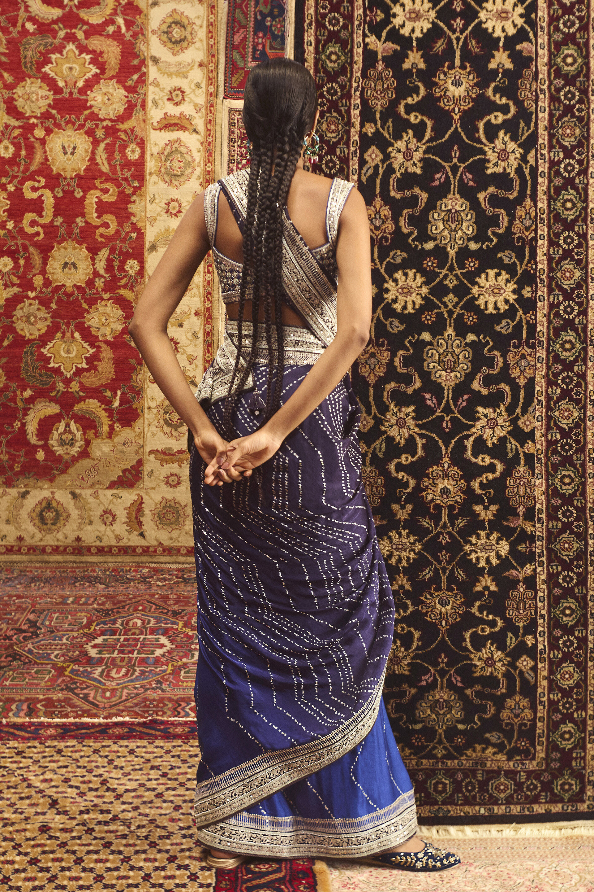 Nartana Handcrafted Bandhani Silk Saree - Blue